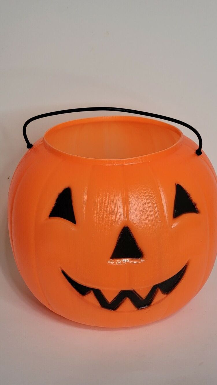 Vintage Blow Mold Jack-O-Lantern Pumpkin Halloween Candy Bucket USA